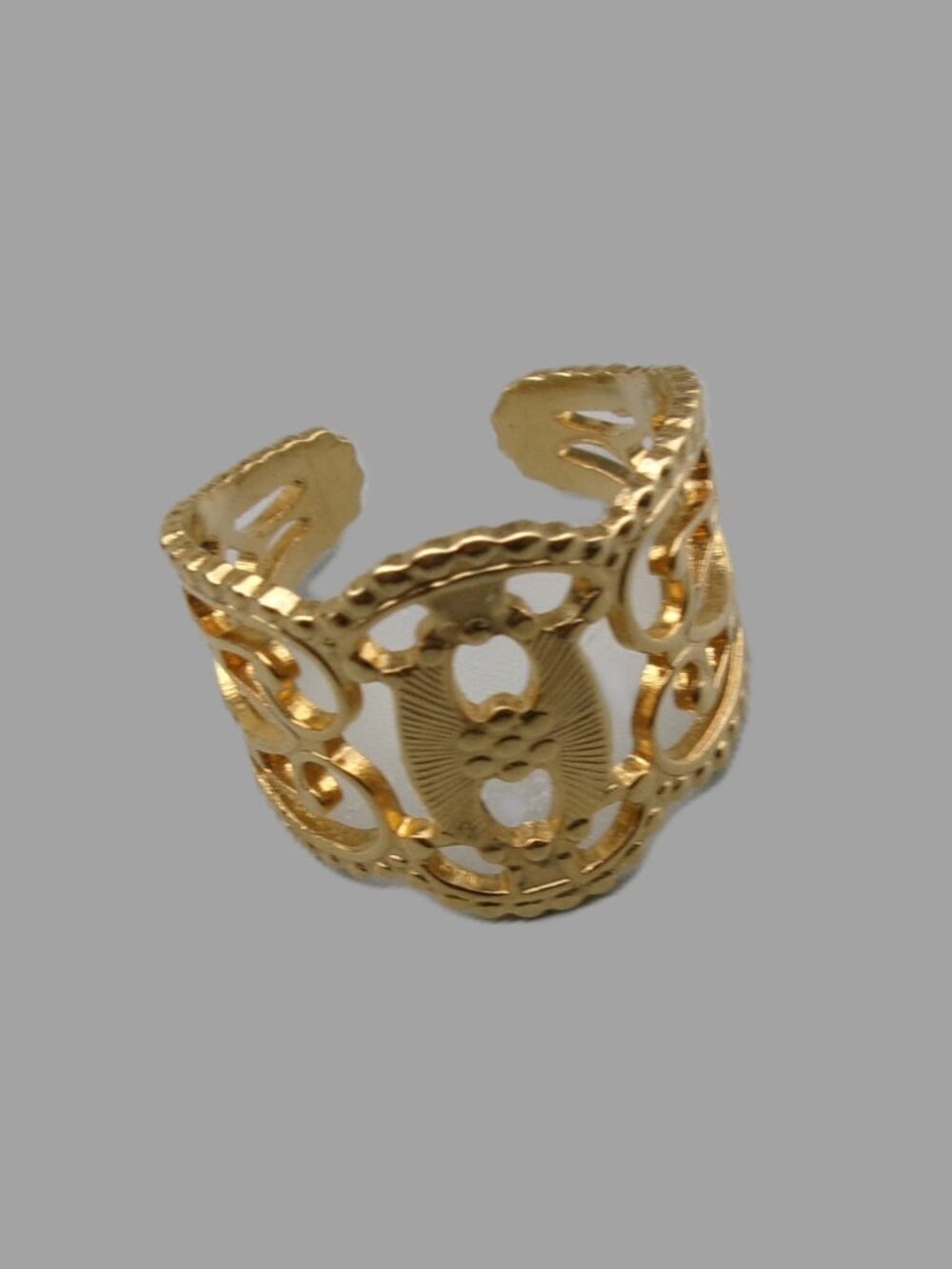 Sarah Coventry Queen's Lace Ring, Gold Filigree, Adjustable Open Band